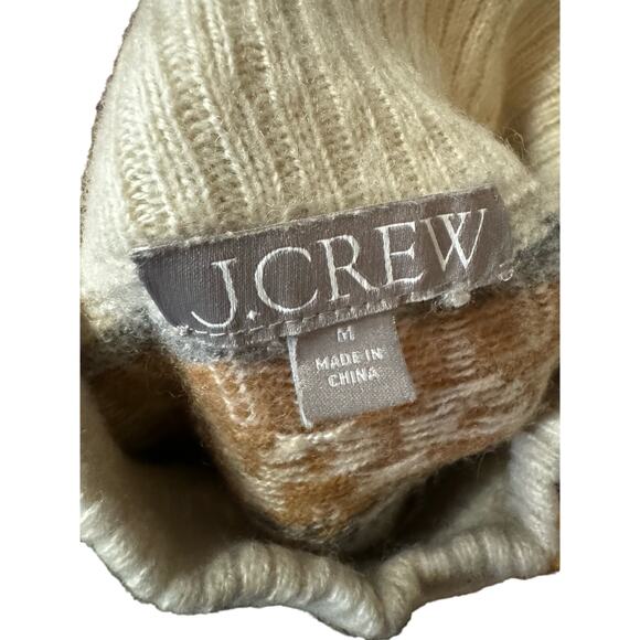 Cream J. Crew Half Turtleneck Sweater Medium with Gray & Mustard Print 30% wool - Picture 2 of 5